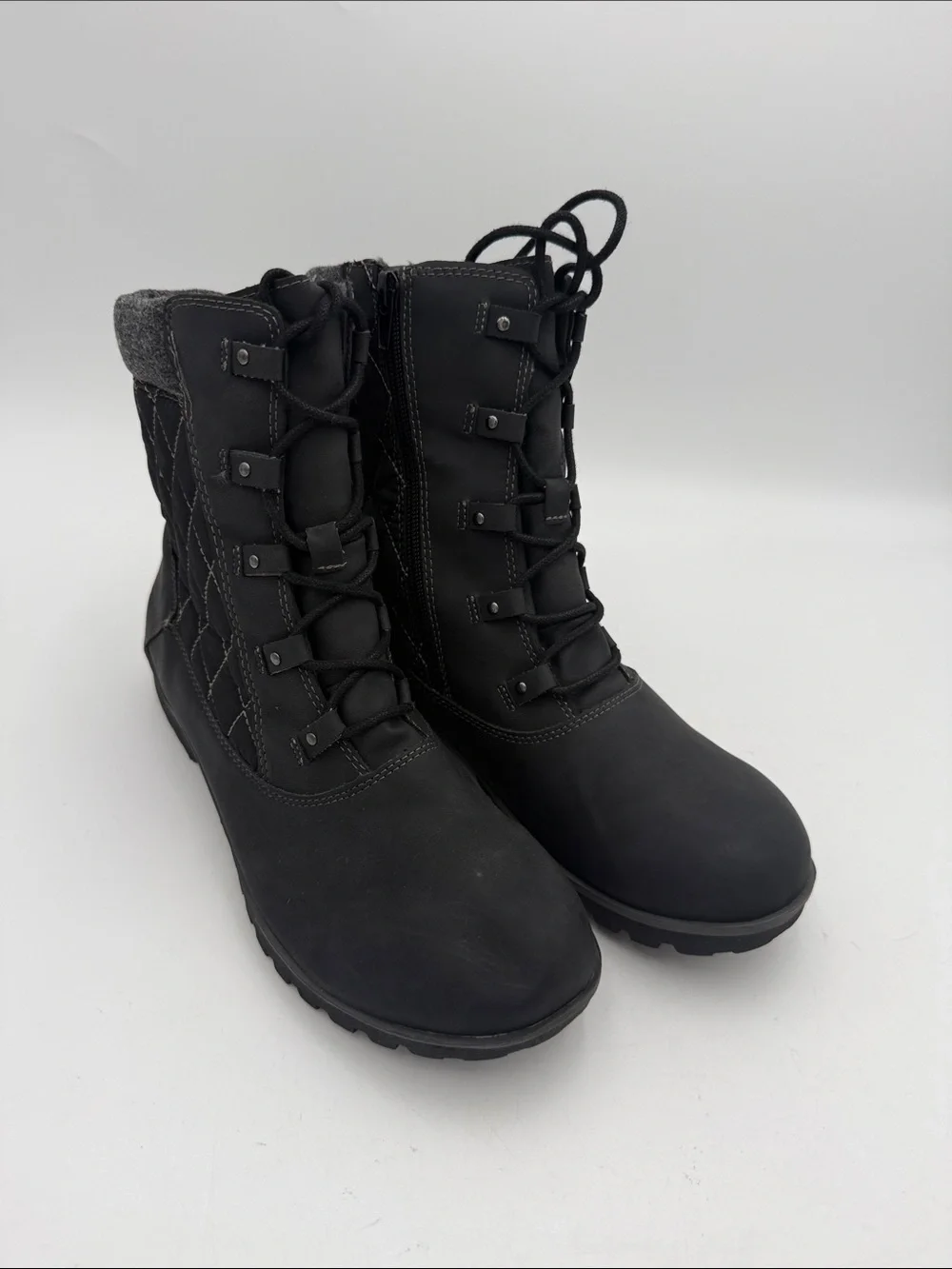 JBu Women's Black Quilted Lace-Up Winter Boots women 11 waterproof office casual
